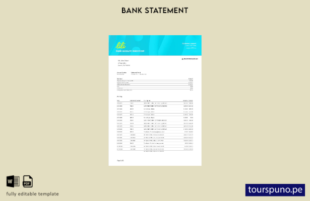 listo para imprimir plantilla de word   extracto bancario de Lili de EE. UU.